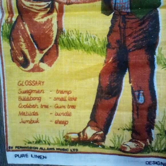 Vintage Waltzing Matilda Pure Linen Tea Towel Australia Hand Printed NEW - Picture 5 of 5